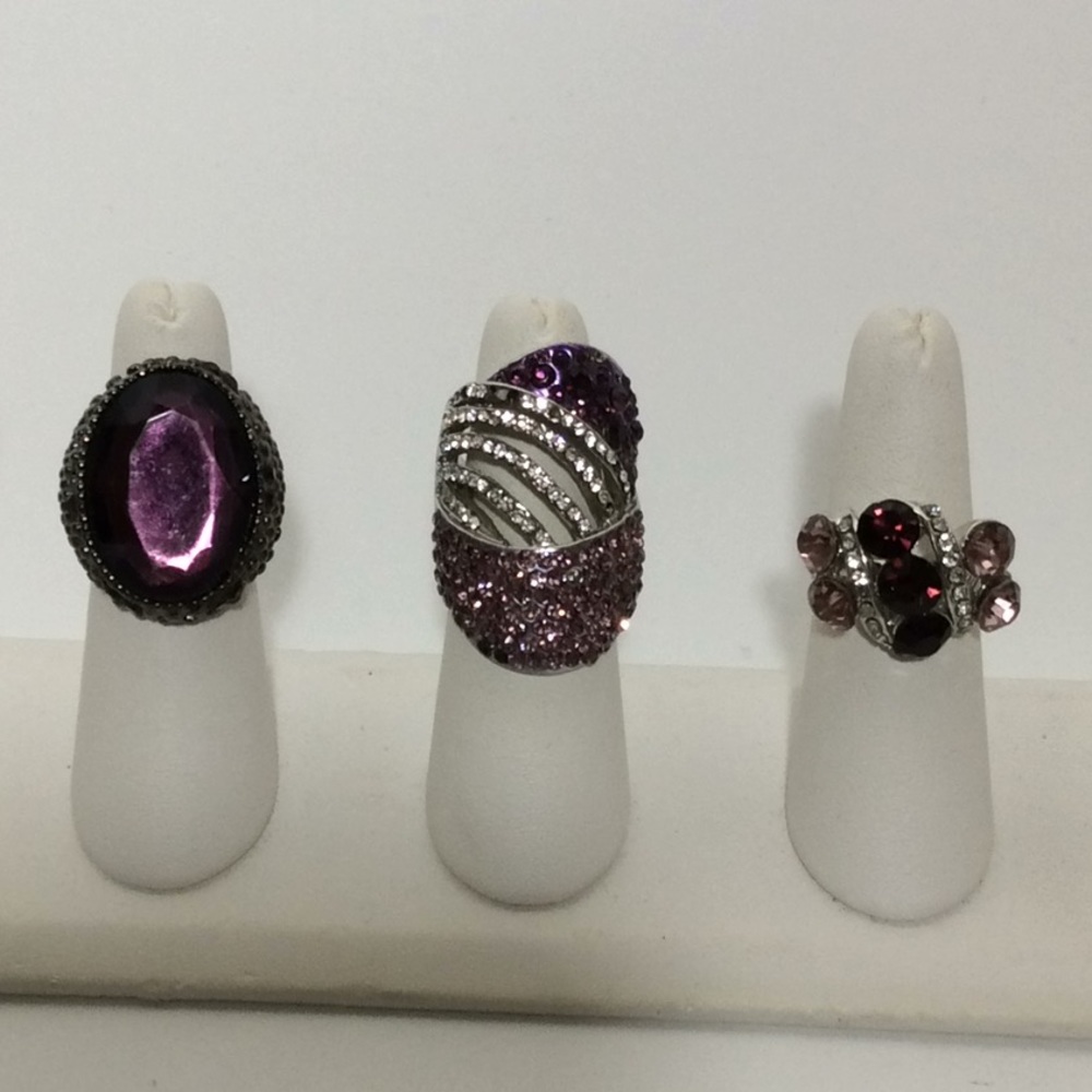 Purple & Silver Rhinestone Ring Trio